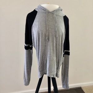 Black and Grey Loose Drawstring Hoodie